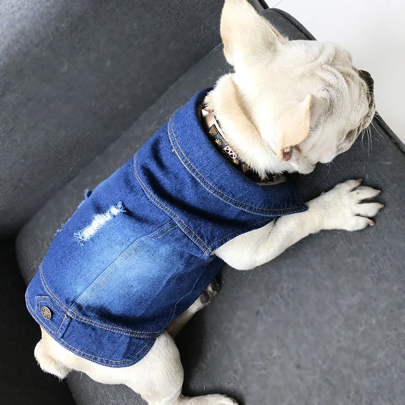 

HSWLL Denim Dog Clothes for Small Dogs Jeans Vest for French Bulldog Chihuahua Jacket Cat Pet Coat Clothing for Pug Costume