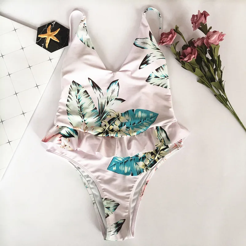 

High Cut Bikinis 2019 Mujer Ruffle One Piece Swimsuit Female Sexy Swimwear Push Up Bathing Suit Women Bathers Brazilian Bikini