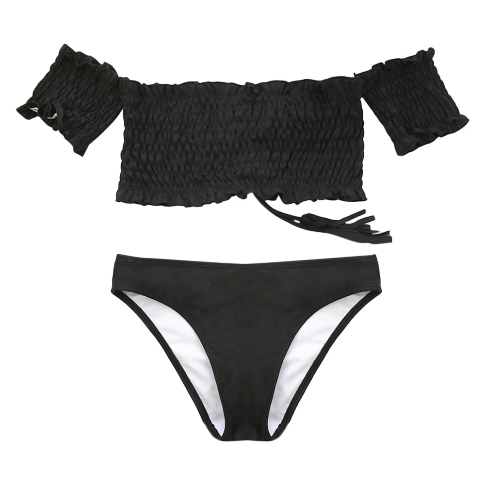 

2019 Sexy Biquini Swimsuit Solid Color Women Swimwear Bikini Set Off Shoulder Bathing Suit