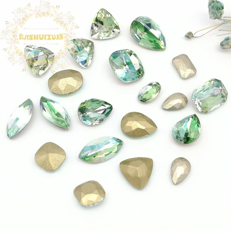 High-quality laser green Mix shape and size 20pcs or 50pcs pointback glue NAILS Crystal Glass Rhinestones DIY Wedding Dresses | Дом и сад