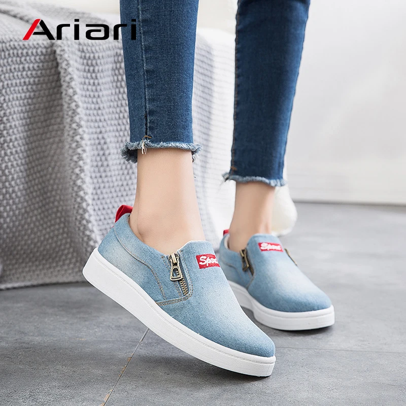 

Ariari Fashion Women Sneakers Denim Casual Shoes Female Summer Canvas Flats Ladies Slip On Canvas Loafers Drop Shipping Shoes
