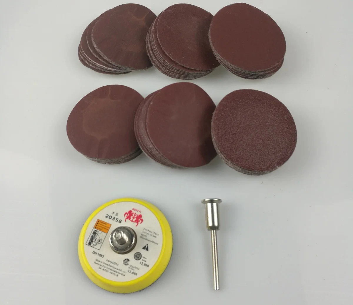 New 60pcs 2" 50mm Sandpaper Disc 100/240/600/800/1000/2000 Grits + 50mm Loop Sanding Pad with 45x3mm Shank DIY