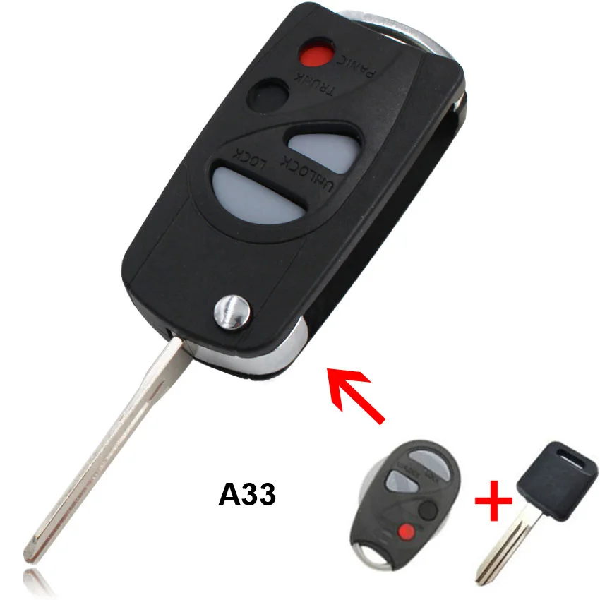 

4 Button Folding Flip Remote Key Shell Case Smart Car Key Housing Cover Fob A33 Uncut Blade for Nissan Maxima Sentra Cefiro