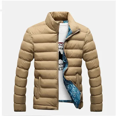 UNIVOSKUNI повседневное пальто с длинным рукавом однотонное мужское модное приталенное зимнее и весеннее пуховое хлопковое пальто со стоячим воротником Q522 - Цвет: Khaki