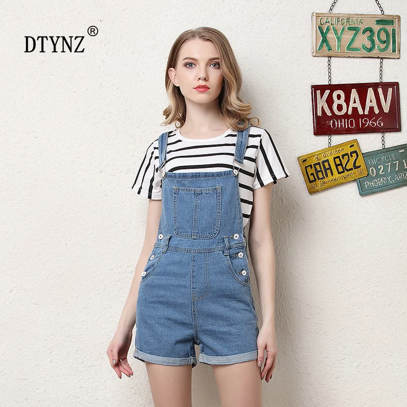 

DTYNZ 2018 women plus-size Light blue Denim Bib pants Stylish comfortable Shoulder strap adjustable Suspenders Jumpsuits S--4XL