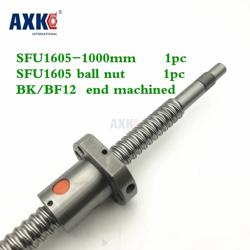 Axk Sfu1605-l1000mm Sfu1605 1000mm Ball Screw C7 With 1605 Flange Single Ball Nut Bk/bf12 End Machined