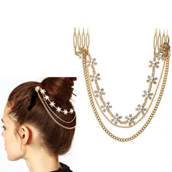 

Headwear Wholesale Euro-american Foreign Trade Drill Chain Petals Full Drill Pearl Fringe Hairpin