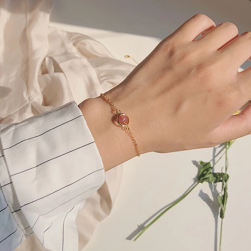 

MInimalist Korean Fashion Gold Color Bracelet Sweet Strawberry Crystal Charm Bracelets For Women boho accesorios mujer jewelry