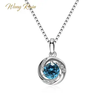 

Wong Rain Cute 100% 925 Sterling Silver Round Aqumarine Gemstone White Gold Pendant Necklace Anniversary Jewelry Gifts Wholesale