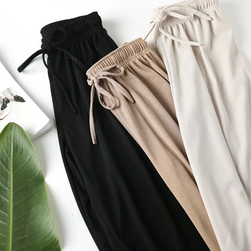Новые летние модные тонкий лед шелк Kintted брюки Для женщин Элегантный Drawstring лук