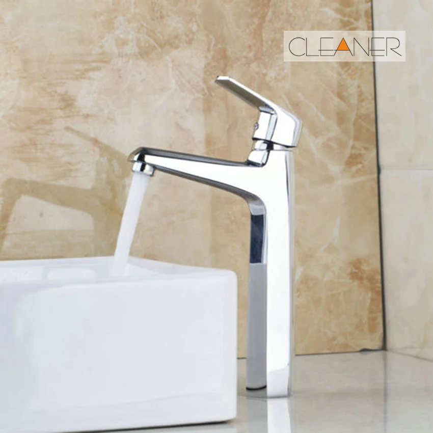 

Tall Faucet Hot & Cold Water Mixer Polished Chrome With Stream Flow Bathroom Basin Faucet Single Handle Sink Water Mixer Tap