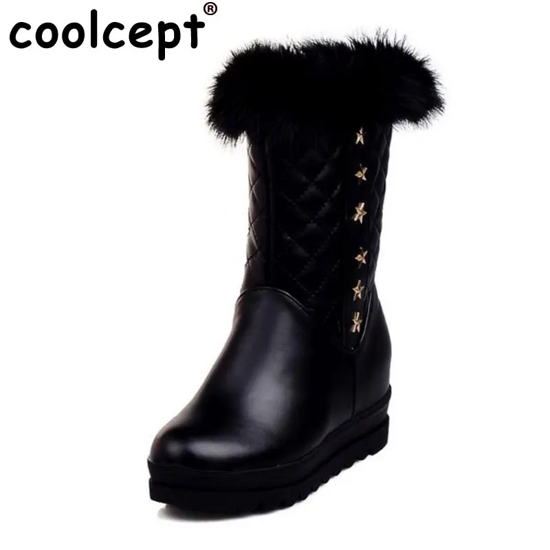

Coolcept Women Thick Fur Wedges Boots Thick Fur Platform Boots For Cold Winter Shoes Warm Fur Botas Women Footwear Size 34-39