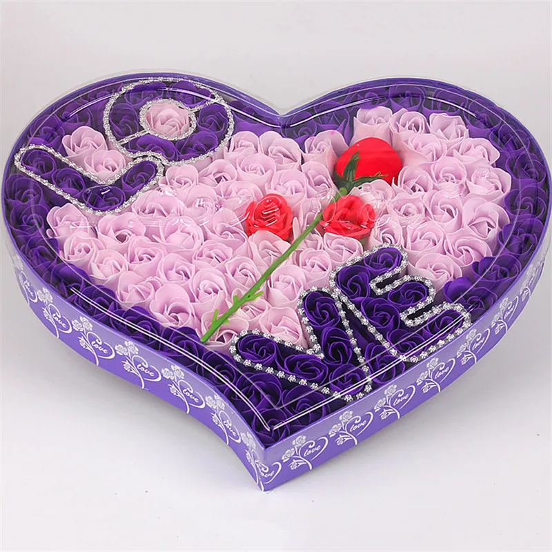 100PcsLot Rose Soap Flower Gift Box Artificial Flowers For Wedding Valentine'S Day Gift Scented Bath Soap Rose Flower Petals MW007 (5)