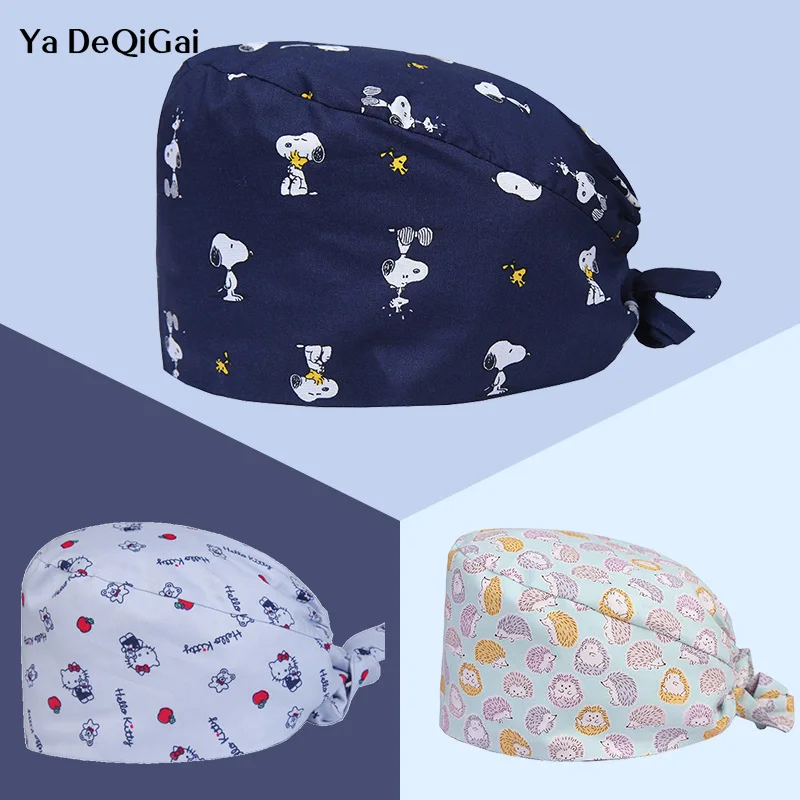 

Unisex Printed medical surgical cap High quality adjustable pet hospital doctor nurse caps Dentistry pharmacy hat men and women