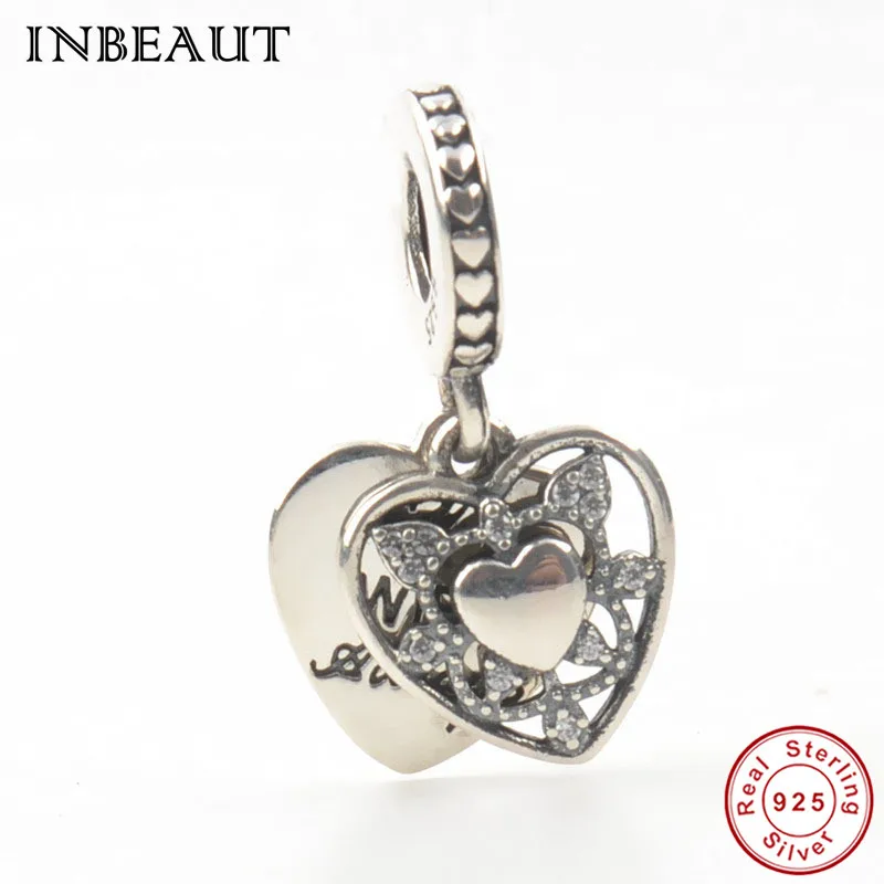 

fit Pandora Bracelet 925 Sterling Silver Always Love My Wife Double Vintage Hollowed Heart in Heart Beads Charm DIY S925 Stamp