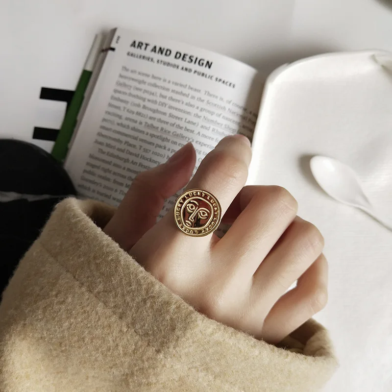 

WTLTC 925 Sterling Sliver Round Disc Layered Rings for Women Unique Face Coin Stack Rings Personalized Initial Rings Open Bijoux