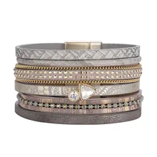 ZG Прозрачный камень кожаный браслет для мужчин женщин Винтаж несколько слоев имитация браслеты со стразами на запястье Feminino ювелирные изделия
