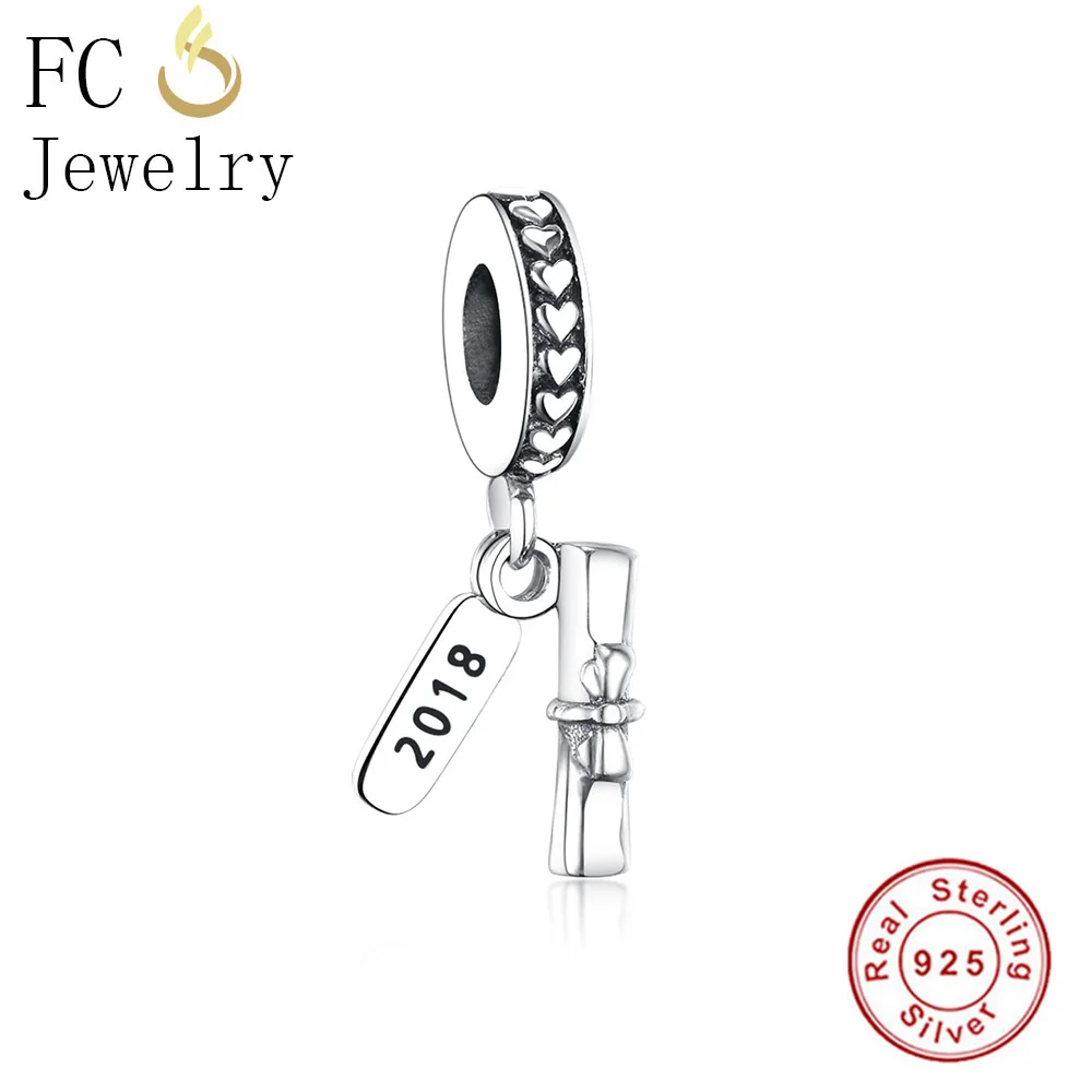 

FC Jewelry Fit Original Pandora Charm Bracelet Essence 925 Silver Ribbon Bow Book Letter Bead Pendant Berloque DIY Student 2018