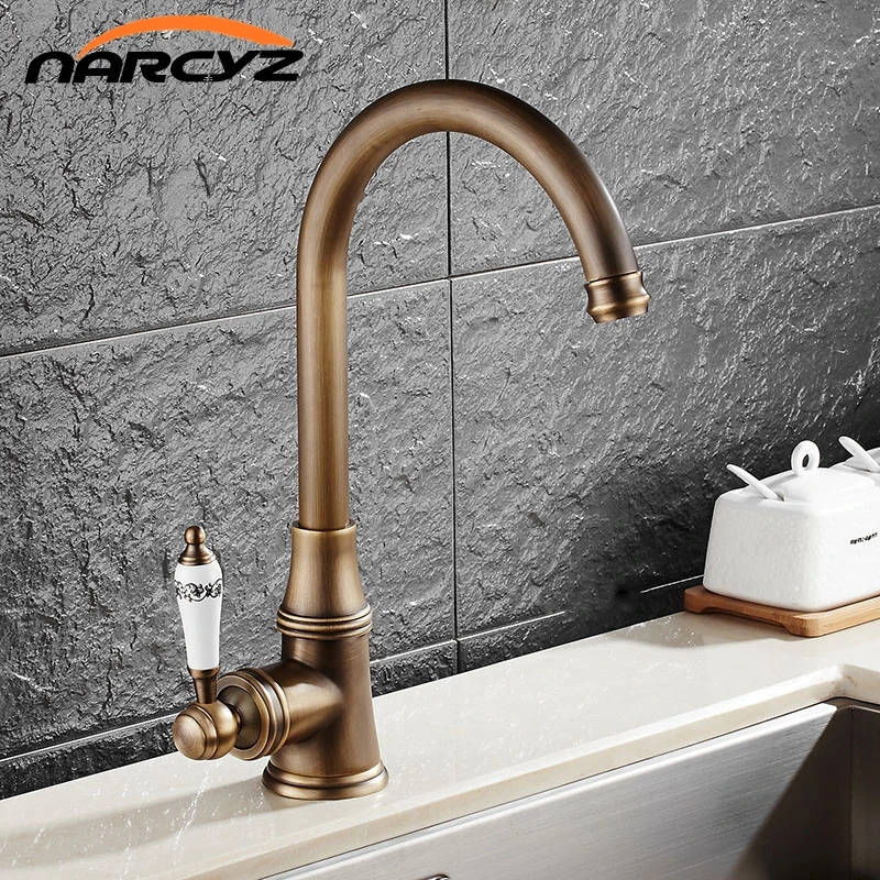 Classic European antique single handle single hole hot and cold water kitchen faucet can be rotating