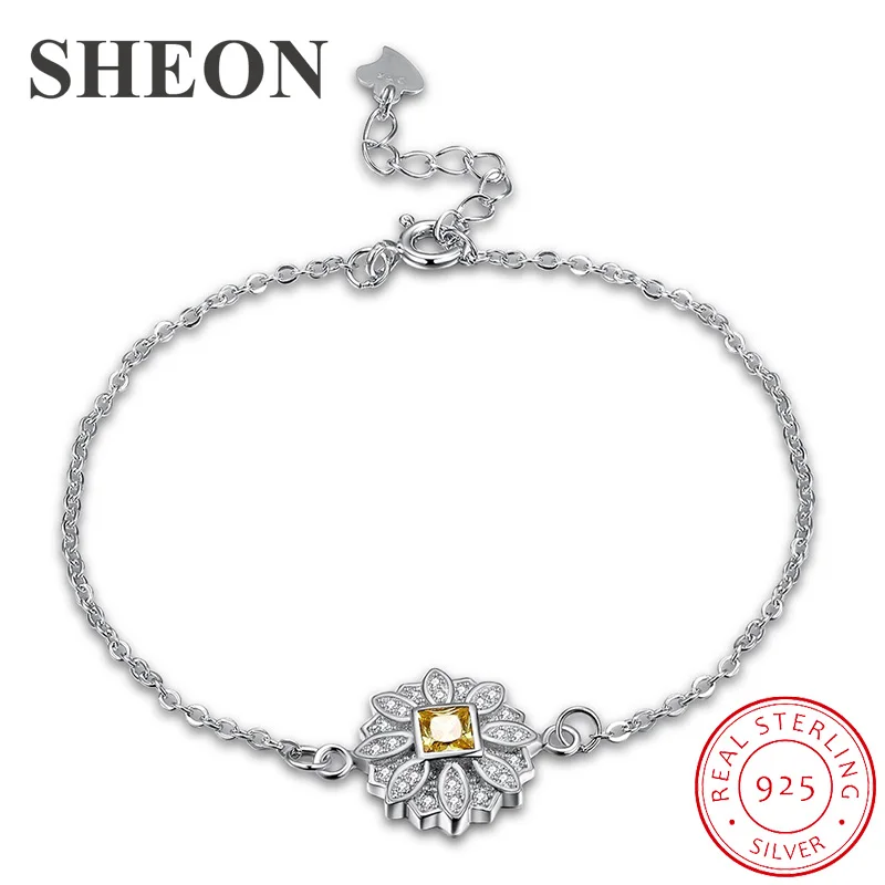 

SHEON Authentic 925 Sterling Silver Blooming Sun Flower Lobster Bracelets for Women Sterling Silver Jewelry Valentine Gift