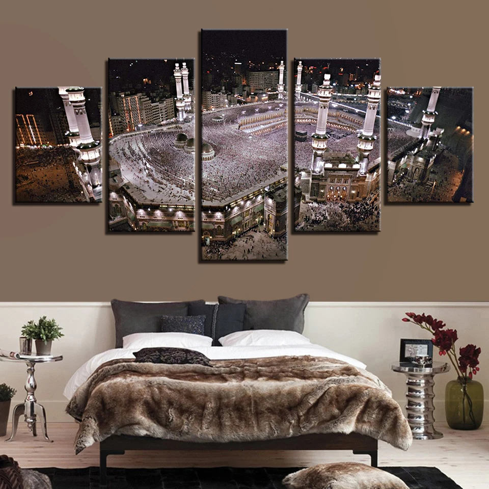 

Canvas Cuadros Islam Night View Modern Frames For Paintings Home Decoration 5 Panel Muslim Art Wall Printed Modular Pictures