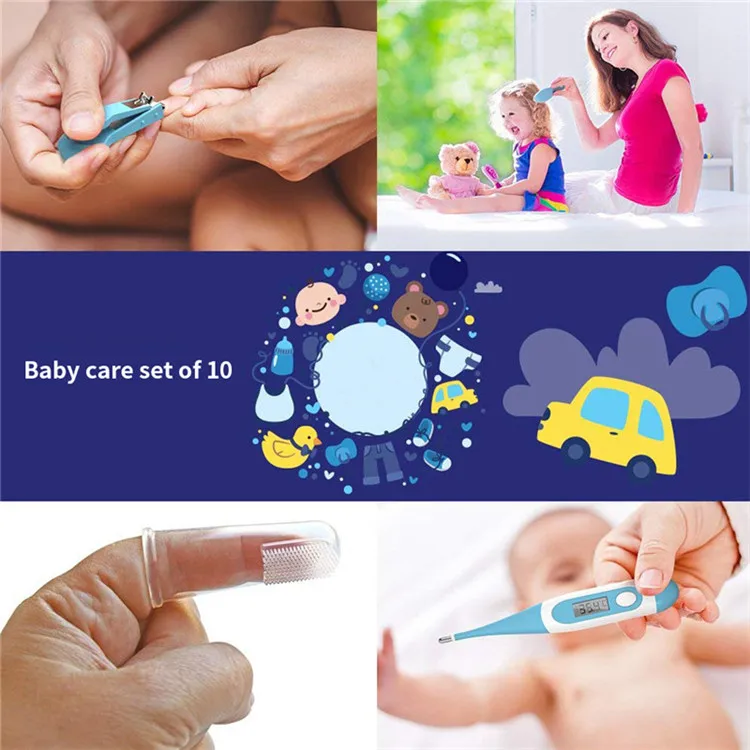 10Pcs/Set Infant Newborn Baby Nail Clipper Scissors Hair Brush Comb Manicure Care Kit Baby Nail Shear Trimmer Care Products