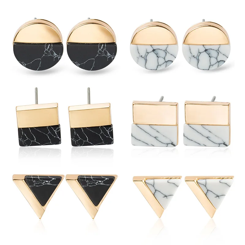 

Vintage Simple Opal Round Triangular Geometric Stud Earrings For Women Fashion Personality Punk Statement Earrings Party Jewelry