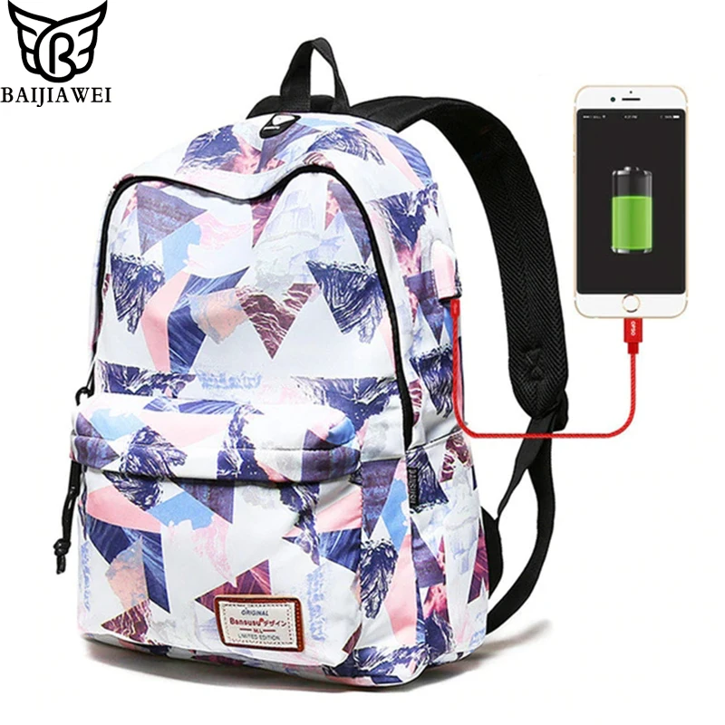 

BAIJIAWEI Multifunctional External USB Charge Backpack Women 15.6" Laptop Backpack Girls School Bag Travel Backpack