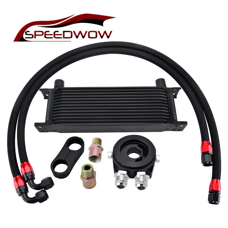 

SPEEDWOW 13Row AN10 Engine Transmission Oil Cooler+10AN Oil Adapter Filter+Oil Swivel Fuel Hose line+AN10 Seprator Divider Clamp