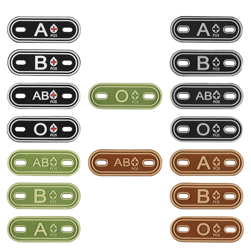 6 шт. ПВХ группа крови тег A+ B+ AB+ O+ Положительный патч значки A B AB O POS Сумка Обувь шнурки на молнии Боевая тактическая нашивка