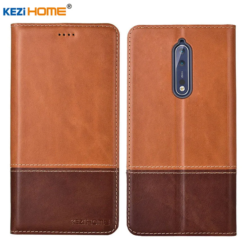 

Case for Nokia 8 KEZiHOME Double Colors Genuine Leather Flip wallet Cover for Nokia 8 5.3'' Phone cases