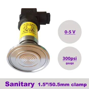 

ip 65 anti block sanitary pressure sensor, 1.5" tri clamp connection, range 0 to 300 psi, 0 to 5V signal + 12 24 30 vdc power
