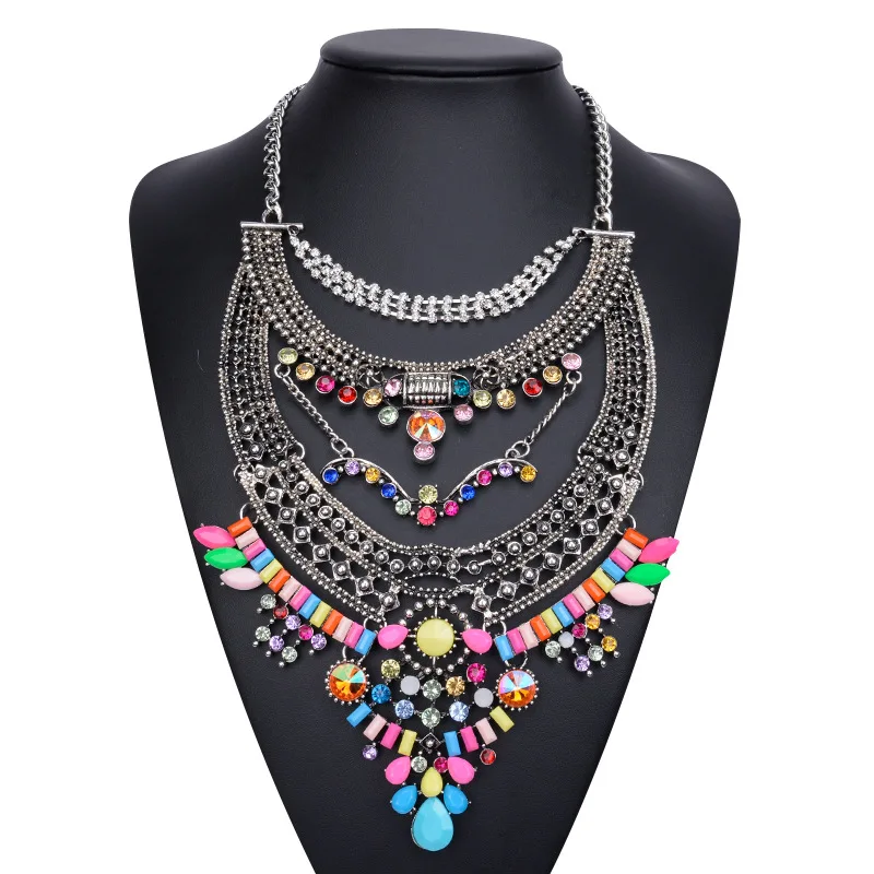 

New Arrival Black Big Pendant Necklace For Women Wholesale Boho Bohemian Long Collar Necklace Crystal Statement Necklace