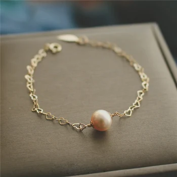 

Customize Natural Pink Pearl Bracelets Handmade Personalized Gold Wrap Fillde Heart-shaped Chain Bangles Charm Vintage Jewelry