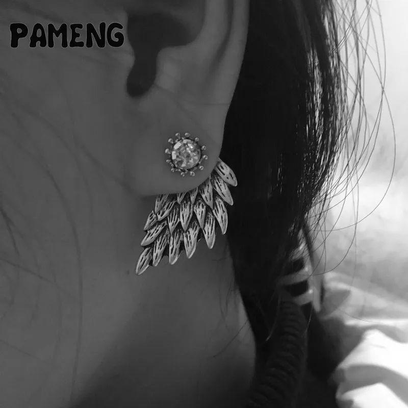 

Pameng New Fashion Black Gold Silver Color Gothic Women Cool Jewelry Angel Wings Rhinestone Alloy Stud Earrings Gifts