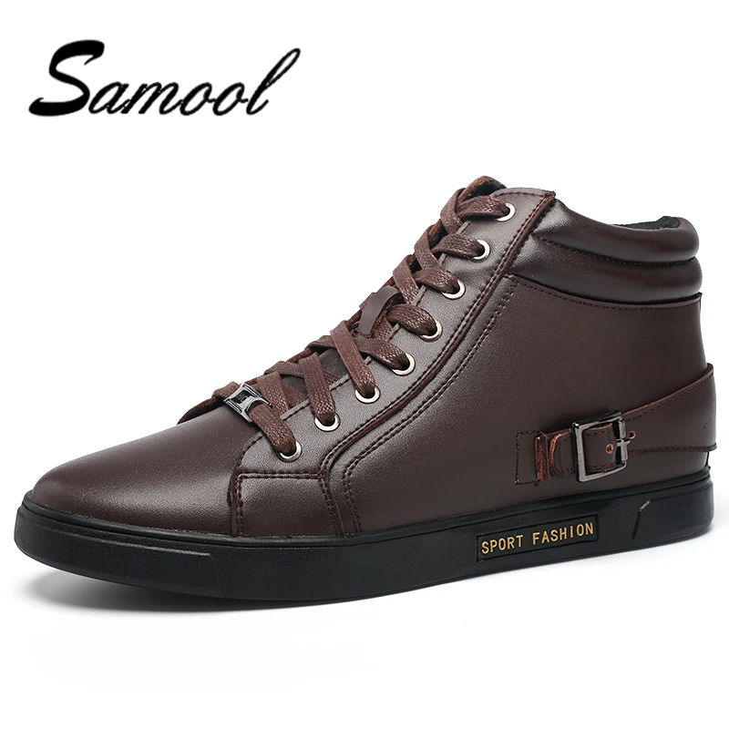 

New Fashion Men Winter Genuine Leather Shoes Solid Color Snow Boots Plush Inside Antiskid Bottom Keep Warm Waterproof ax5