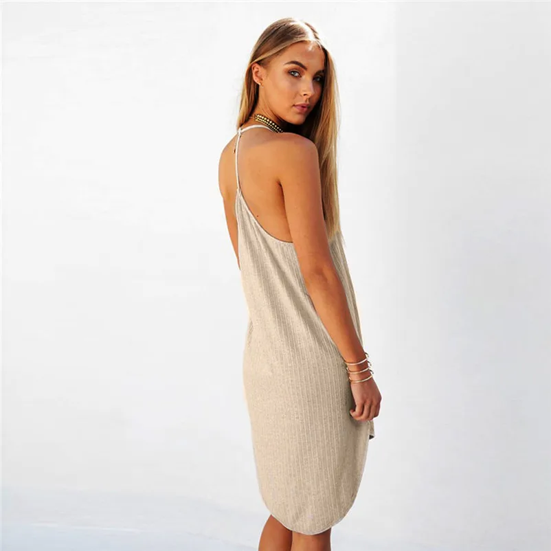 dress female sleeveless and mini beach dress khaki solid color summer 2018 sexy beach dress casual dropshipping#F#40JY314