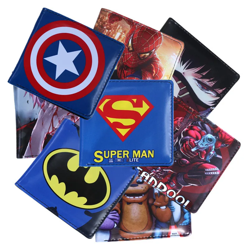 

New Comics Cartoon Short Wallets Iron Man Superman Spider Man Captain America Ultra-thin Purse PU Leather ID Credit Card Holder