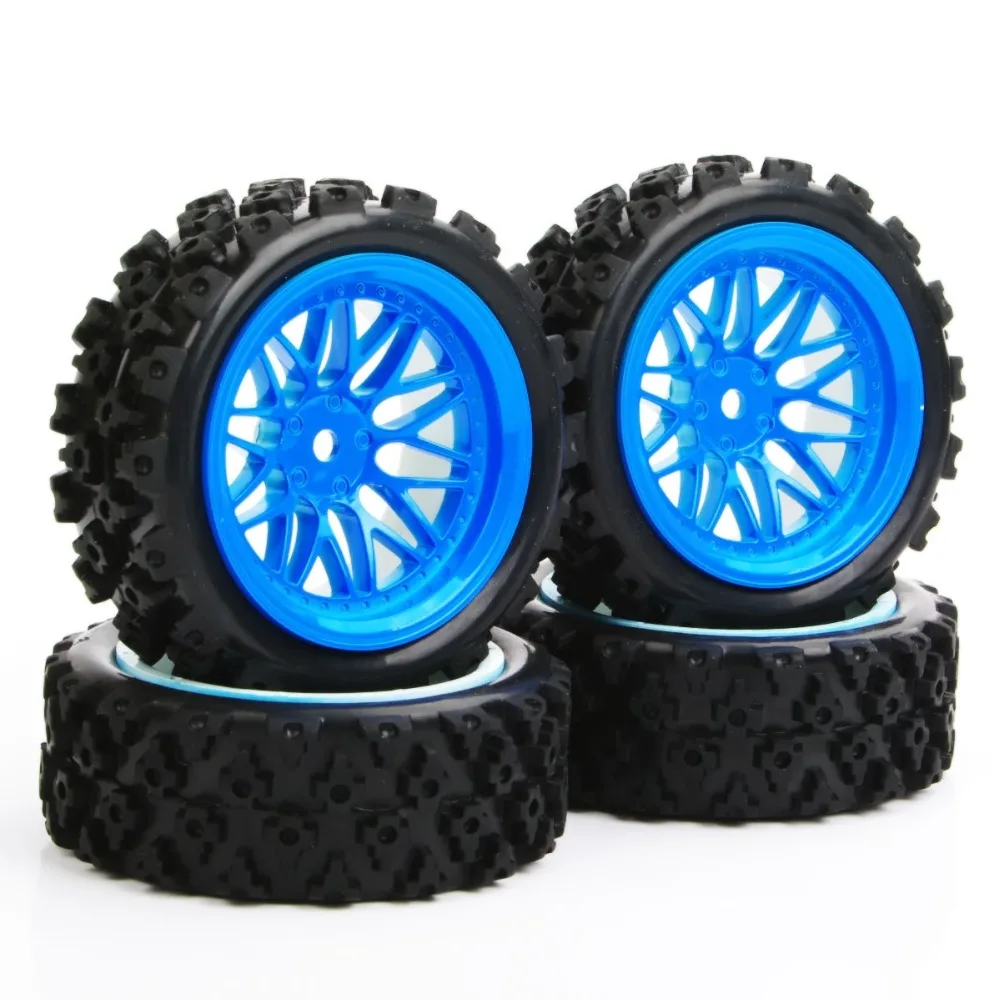 4pcs/ set 1/10 RC Rally Racing Off Road Car Rubber tires Tyre and Wheel
