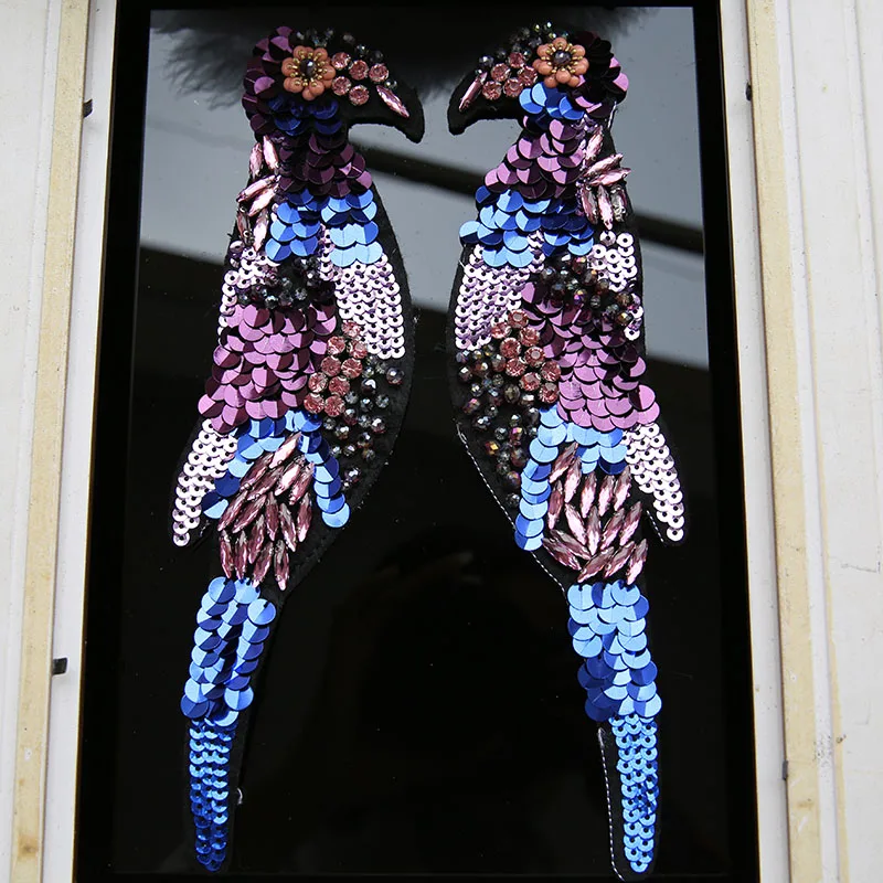 

Bird with beaded sequined applique patch sew on patch embroidered cartoon patch sweater decoration patch