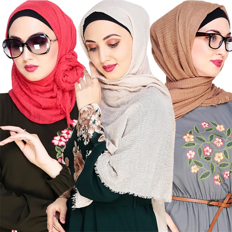 Мусульманские женские сморщенные хиджаб твердый хлопок исламский головной платок шаль-трансформер femme musulman foulard арабские шарфы