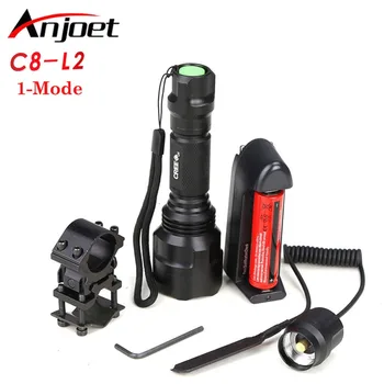 Hunting light C8 Tactical flashlight XM-L L2 led 1-mode torch+18650 battery+Charger+Pressure Switch Mount Rifle Gun Light Lamp