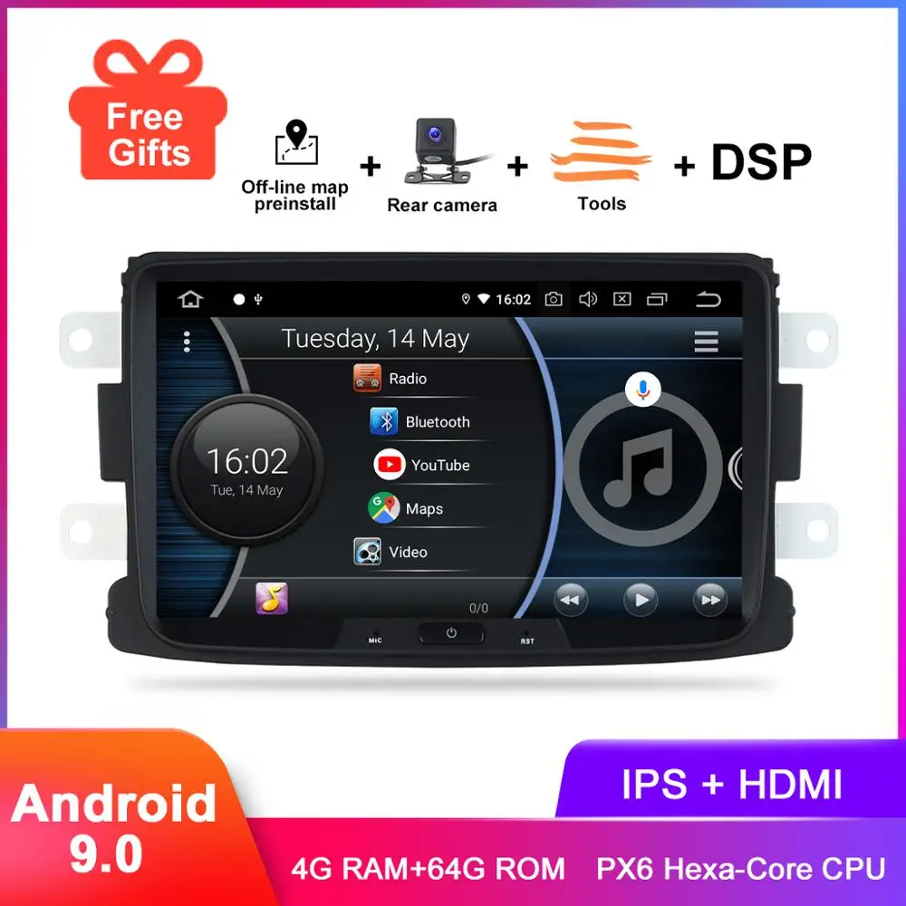 " ips Android 9 авто радио для Renault Duster Dacia Sandero Logan Captur Lada Xray 2 gps навигация WiFi DSP аудио видео без DVD