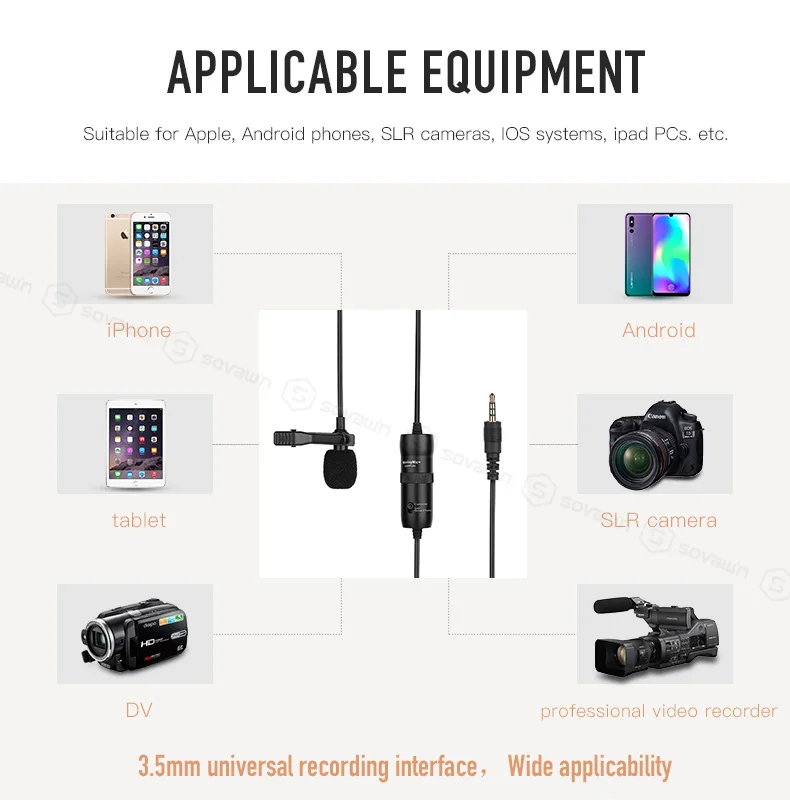Portable Condenser Lavalier Microphone with Clip-on Interview Mic for Phone Video Recording Microphone xlr for Camera Android    (5)