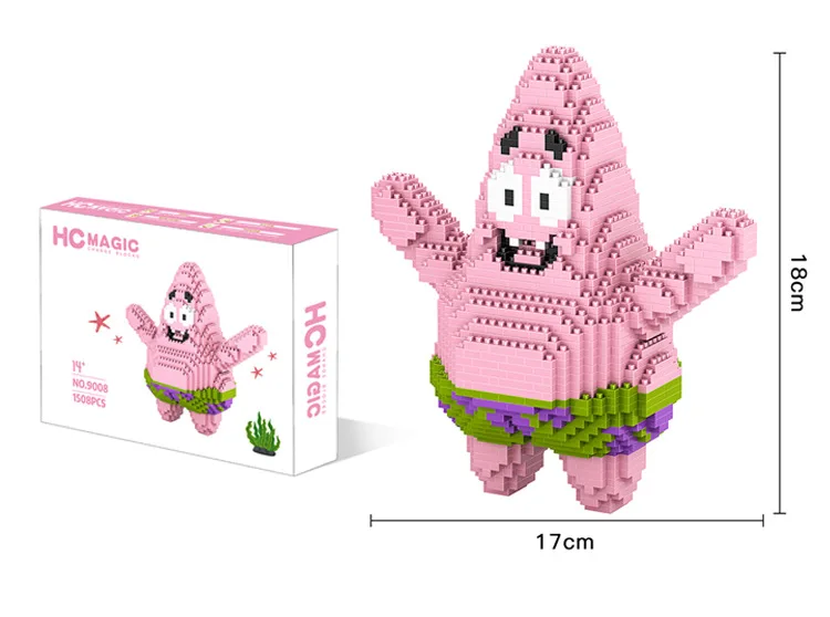 Online Bloques mágicos HC cute Anime Patrick Star Building Bricks 3D figura de subasta esponja Micro bloques niños juguetes niñas regalos 9008