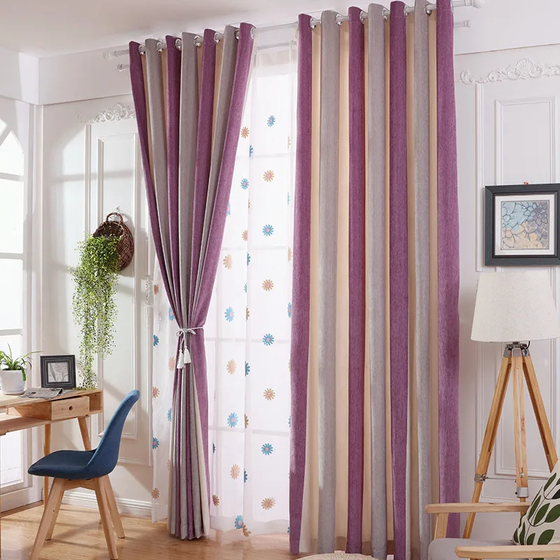 Современные шенилловые занавески в полоску, занавески для спальни, кабинета, балконных занавесок - Цвет: Фиолетовый