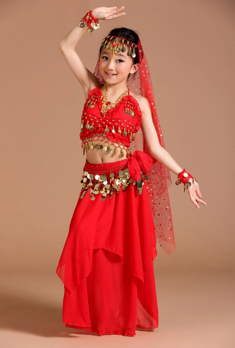 5 шт. 1 комплект, костюмы для танца живота для девочек, детские костюмы для танца живота, индийские танцевальные костюмы для выступлений в Болливуде, Детские восточные танцы