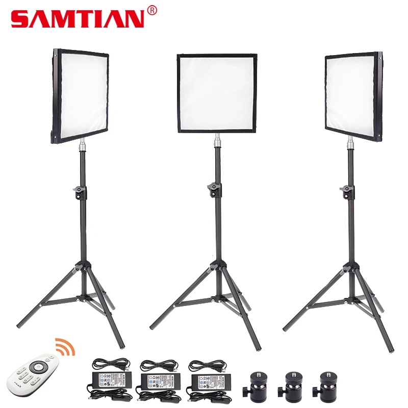 

SAMTIAN FL-3030 LED Video Light 3 Kit Flexible Photography Lamp Studio LED Panel Photo Light With Tripod/2.4G Remote Control