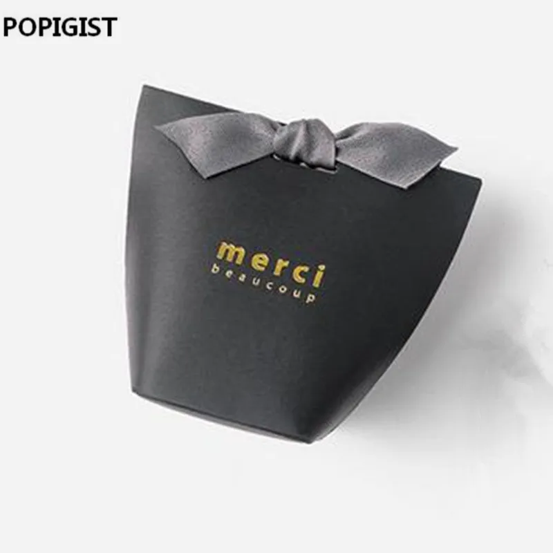 Черный MERCI BEAUCOUP белый цвет свадебные картонные подарочные коробки коробка для торта подарок на вечеринку в честь рождения ребенка коробки необычная коробка с лентой 100 шт - Цвет: Черный