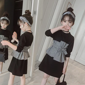 

Plaid Dresses for Girls Bowknot Dresses Children Clothing Long Sleeve O-neck Dress Clothes For Fashion Baby Princess